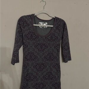 Erge Dark Gray and Purple Floral Long Sleeve Top